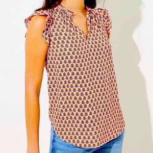 🆕 Loft Floral Ruffle Split Neck Top